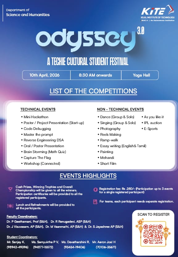 ODYSSEY 3.0 - 2026 Techie Cultural Event Poster 